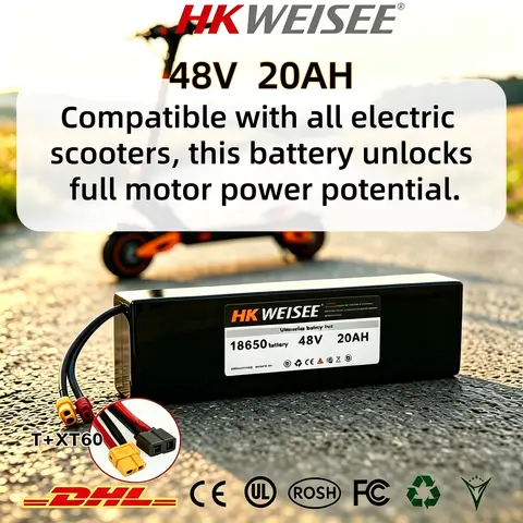 48V Electric Scooter Battery Pack 20Ah Lithium Ion Escooter Battery High Capacity Long Range Replacement with BMS Electric Kick