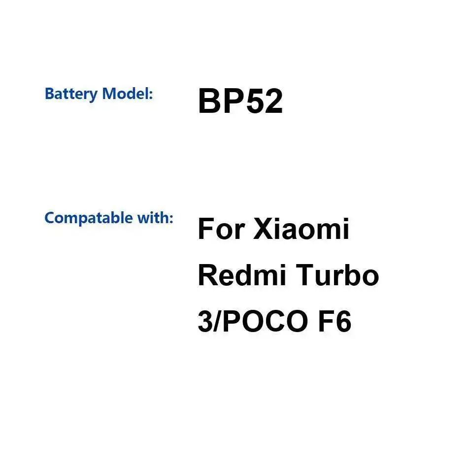 5000 мАч для Xiaomi Redmi Turbo 3 Poco F6, прочный аккумулятор для мобильного телефона BP52 
5000 мАч для Xiaomi Redmi Turbo 3 Poco F6, прочный аккумулятор для мобильного телефона BP52