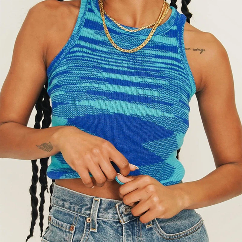 2025 Knit Crop Top Women Sleeveless Basic T Shirts Casual Summer Blue O Neck Tank Top Vintage Fashion
2025 Knit Crop Top Women Sleeveless Basic T Shirts Casual Summer Blue O Neck Tank Top Vintage Fashion