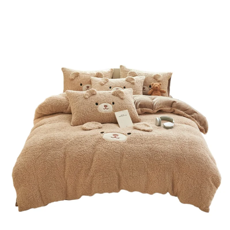 Cute bear plush milk fleece four-piece set, lamb fleece thickened coral fleece cartoon three-piece set, bed sheet quilt cover
Cute bear plush milk fleece four-piece set, lamb fleece thickened coral fleece cartoon three-piece set, bed sheet quilt cover