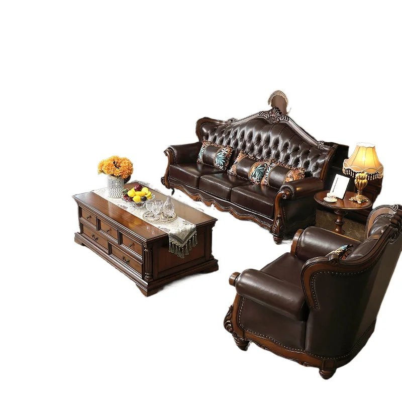 American solid wood leather sofa, retro high-end furniture, first layer cowhide combination
American solid wood leather sofa, retro high-end furniture, first layer cowhide combination