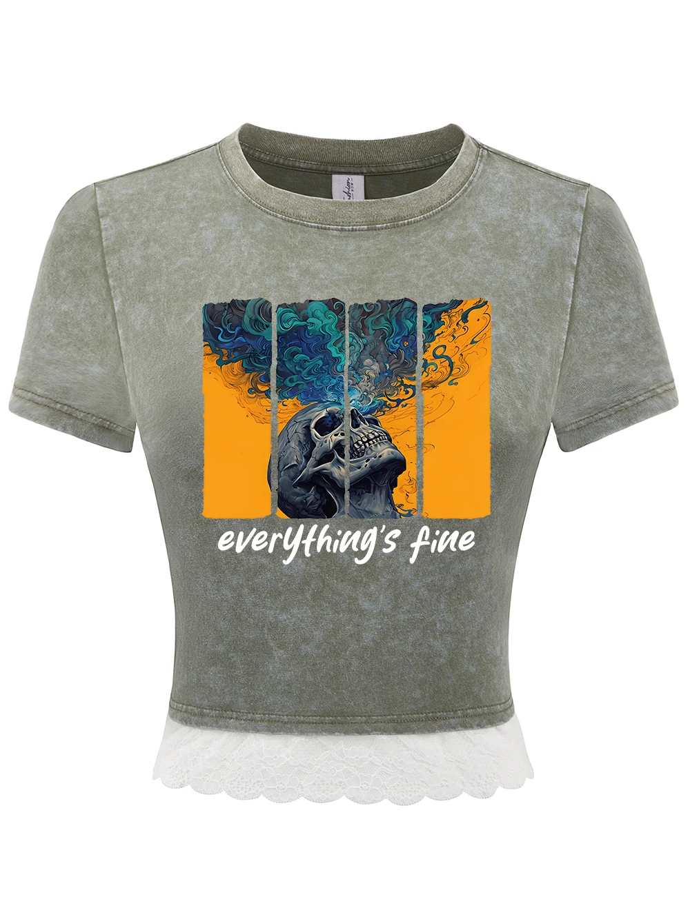 Everything'S Fine Skeleton Prints Cotton Crop Tops Womens Summer Lace Hem Washed T-Shirt Regular Fit O-Neck Tees Casual Clothes
Everything'S Fine Skeleton Prints Cotton Crop Tops Womens Summer Lace Hem Washed T-Shirt Regular Fit O-Neck Tees Casual Clothes
