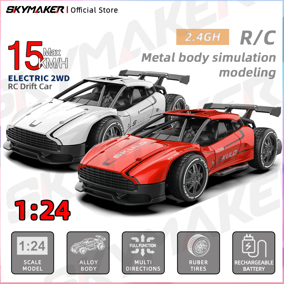 SL218 1/24 Metal RC Car 2.4G High Speed Remote Control Mini Scale Model Vehicle Beginner Racing Car Toys for Children Gift