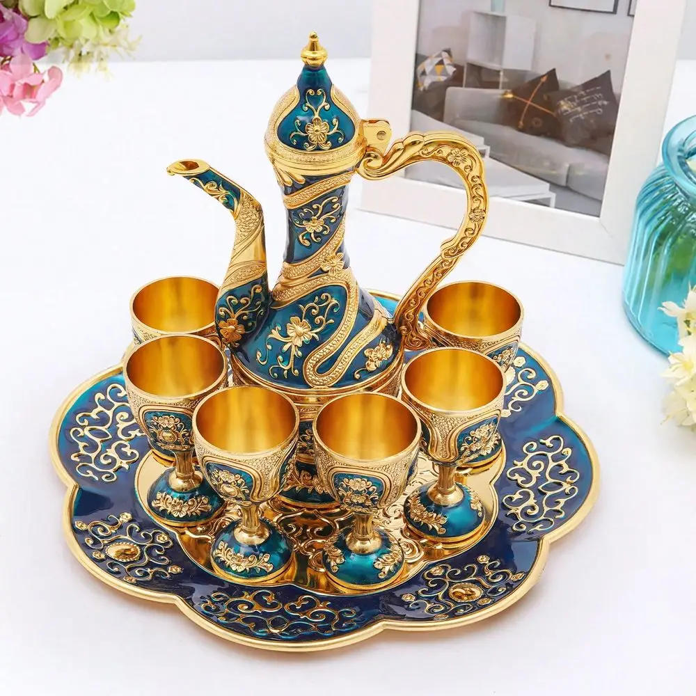 Tea Set With Tray, 7Piece Hammered Coffee Wine Pot With 6 Cups, Elegant Gift For Tea Lovers, Home Bar Kitchen Cabinet Decor, 6
Tea Set With Tray, 7Piece Hammered Coffee Wine Pot With 6 Cups, Elegant Gift For Tea Lovers, Home Bar Kitchen Cabinet Decor, 6