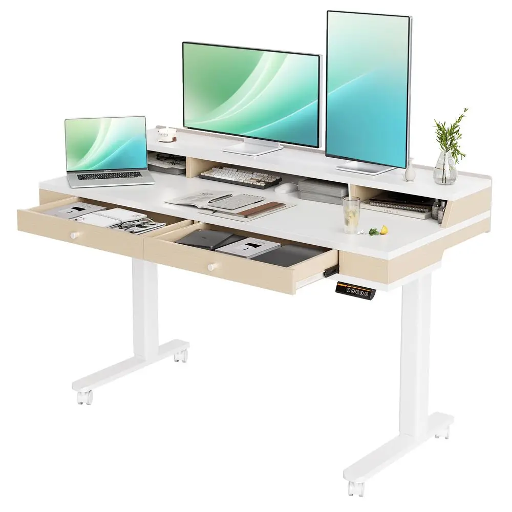 Electric Adjustable Standing Desk with Drawers, Sit Stand Up Desk with Storage Shelves amp Wheels, 55 Inch White
Electric Adjustable Standing Desk with Drawers, Sit Stand Up Desk with Storage Shelves amp Wheels, 55 Inch White