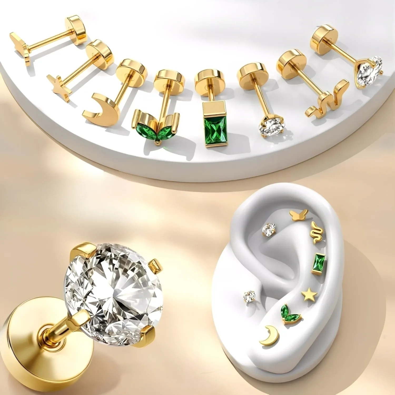 Bobisty 21PCS Flat Back Earrings for Women Surgical Steel Earrings 14K Gold Plated Stud Hoop Stack Cartilage Helix Piercing St
Bobisty 21PCS Flat Back Earrings for Women Surgical Steel Earrings 14K Gold Plated Stud Hoop Stack Cartilage Helix Piercing St