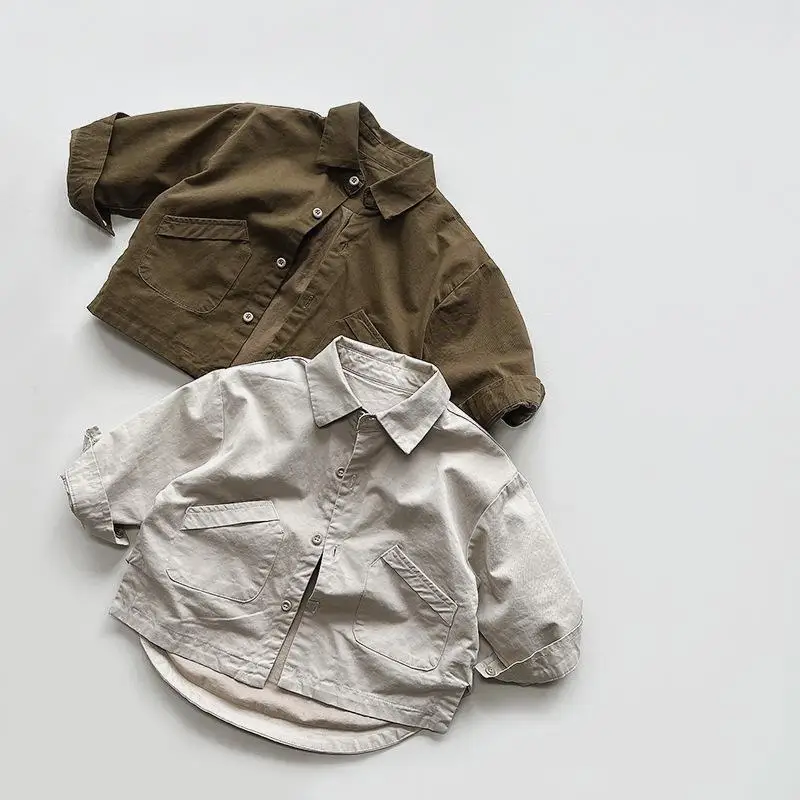 Spring New Children Long Sleeve Lapel Shirts Cotton Baby Boys Solid Casual Tops Kids Girls Vintage Versatile Cardigan Jacket
Spring New Children Long Sleeve Lapel Shirts Cotton Baby Boys Solid Casual Tops Kids Girls Vintage Versatile Cardigan Jacket