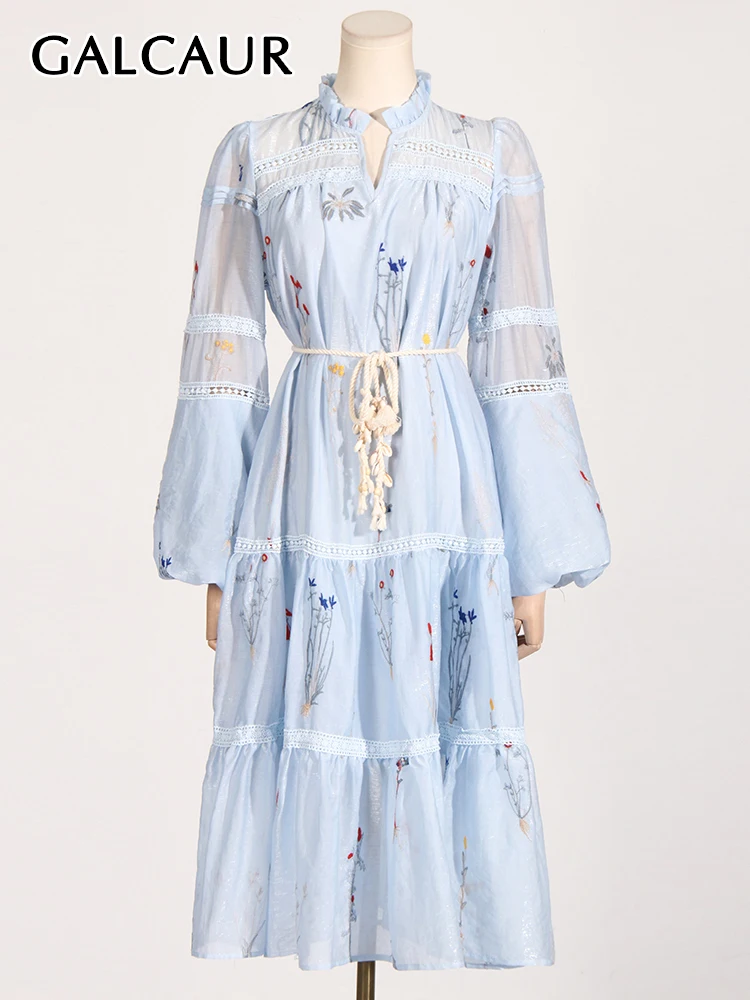 GALCAUR Elegant Embroidery Printing Dresses For Women V Neck Long Sleeve High Waist Patchwork Lace Up Colorblock Dress Female
GALCAUR Elegant Embroidery Printing Dresses For Women V Neck Long Sleeve High Waist Patchwork Lace Up Colorblock Dress Female