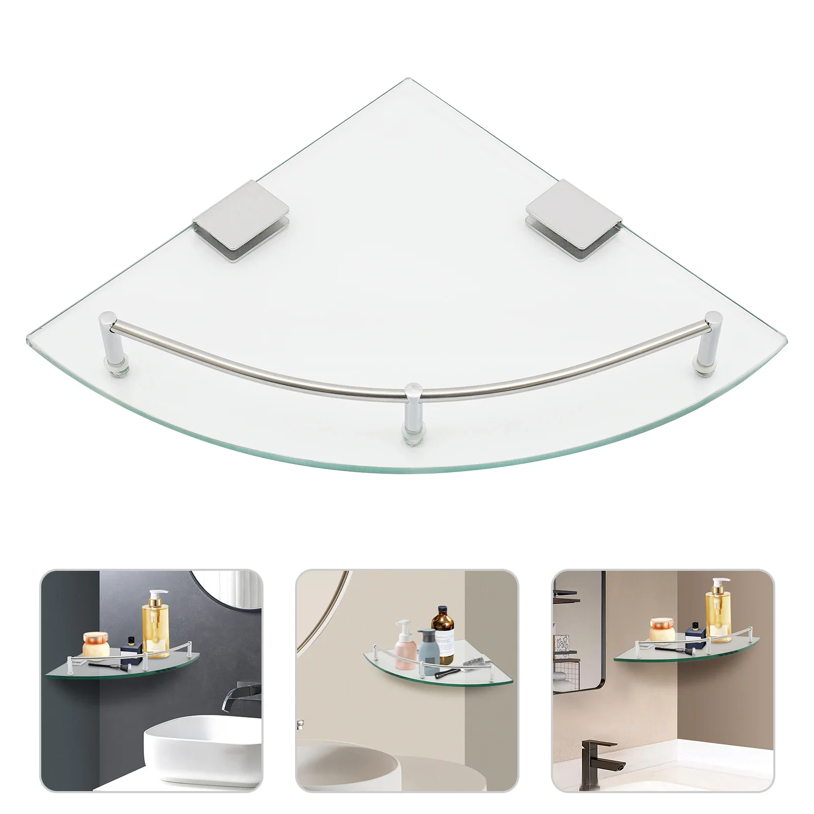9.25*9.25*1.57in Load Within 8.82lbs Capacity Bathroom Shower Corner Shelf With Stainless Steel Railing Tempered Glass Clear
9.25*9.25*1.57in Load Within 8.82lbs Capacity Bathroom Shower Corner Shelf With Stainless Steel Railing Tempered Glass Clear