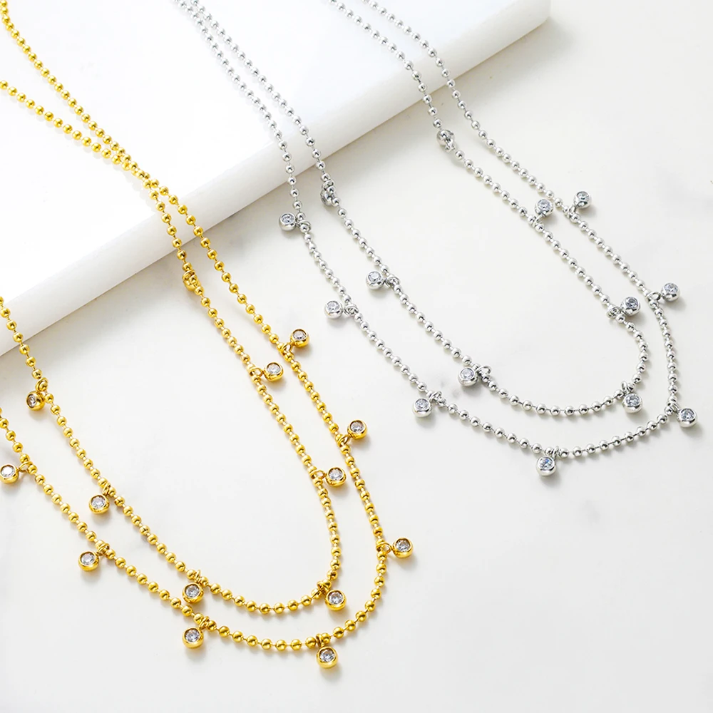 CH Steel Cubic Zirconia Bead Chic Double Layered Jewelry Necklace Stainless Steel New Collar Women Necklaces
CH Steel Cubic Zirconia Bead Chic Double Layered Jewelry Necklace Stainless Steel New Collar Women Necklaces