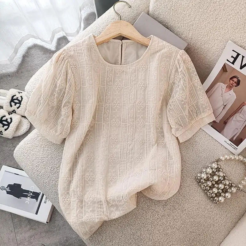 Women Summer Fashion Lace Patchwork Solid Color O-neck Short Sleeve Shirts Ladies Simplicity Office Lady All-match Casual Tops
Women Summer Fashion Lace Patchwork Solid Color O-neck Short Sleeve Shirts Ladies Simplicity Office Lady All-match Casual Tops