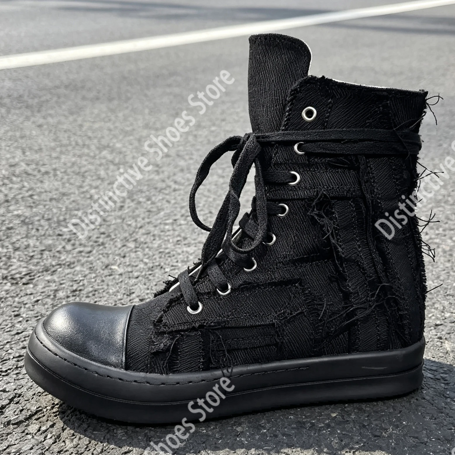 Vintage Distressed Frayed High Top Canvas Black Boots Ro Men Canvas Shoes Side Zipper Street Style Casual Women Brand Sneakers
Vintage Distressed Frayed High Top Canvas Black Boots Ro Men Canvas Shoes Side Zipper Street Style Casual Women Brand Sneakers
