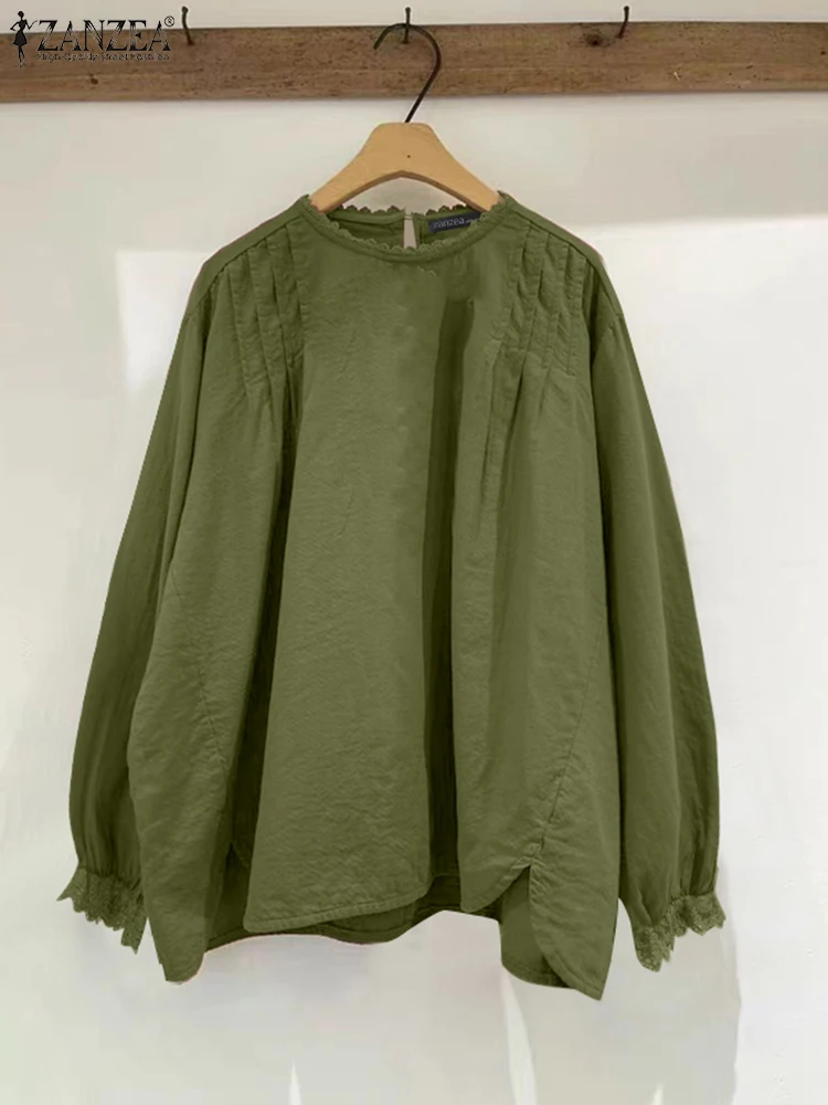 Holiday Summer Pleating Tunics ZANZEA Women Solid Color Blouse Vintage Lace Stitching Tops Casual Loose 2025 Long Sleeve Tunics
Holiday Summer Pleating Tunics ZANZEA Women Solid Color Blouse Vintage Lace Stitching Tops Casual Loose 2025 Long Sleeve Tunics