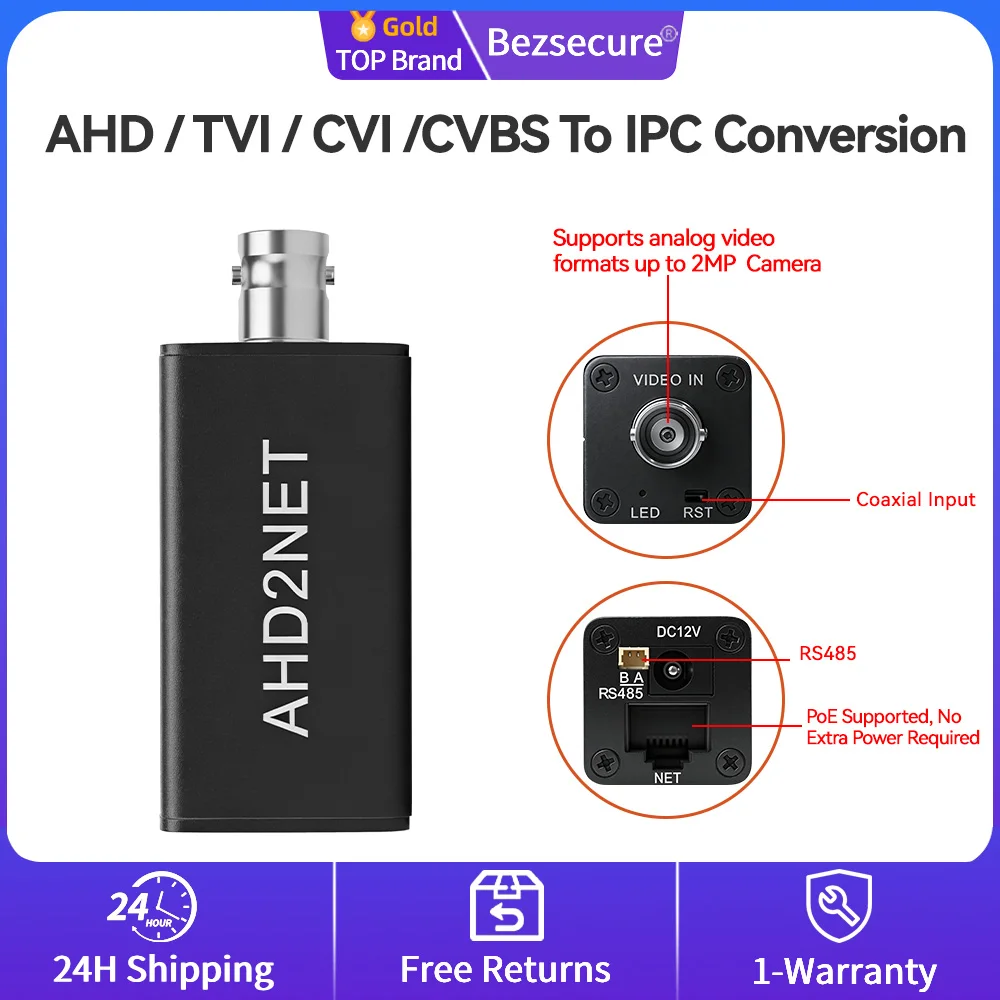 Конвертер аналоговой камеры AHD2NET 1080P в IP-камеру, сигнал CVBS/TVI/AHD/CVI, протокол ONVIF, выход RJ45 для NVR, поддержка POE
Конвертер аналоговой камеры AHD2NET 1080P в IP-камеру, сигнал CVBS/TVI/AHD/CVI, протокол ONVIF, выход RJ45 для NVR, поддержка POE