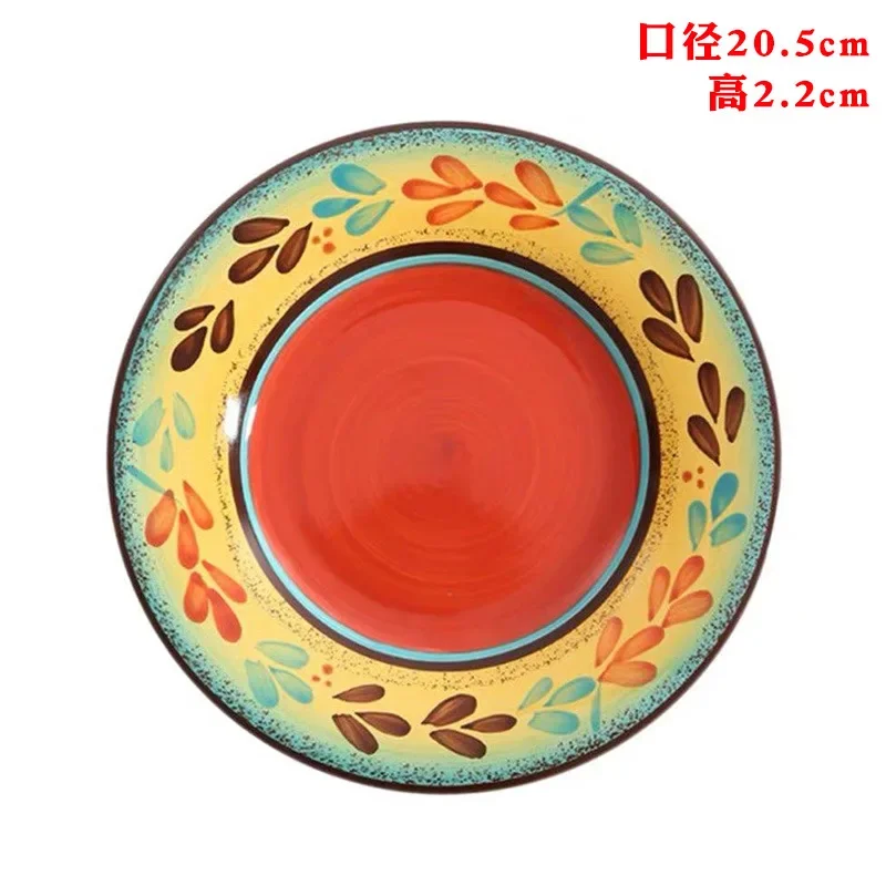 :Ceramic Household Dishes Hand-painted Tableware Japanese American Flat Plate Rustic Ethnic Style Steak Western Round Tray
:Ceramic Household Dishes Hand-painted Tableware Japanese American Flat Plate Rustic Ethnic Style Steak Western Round Tray