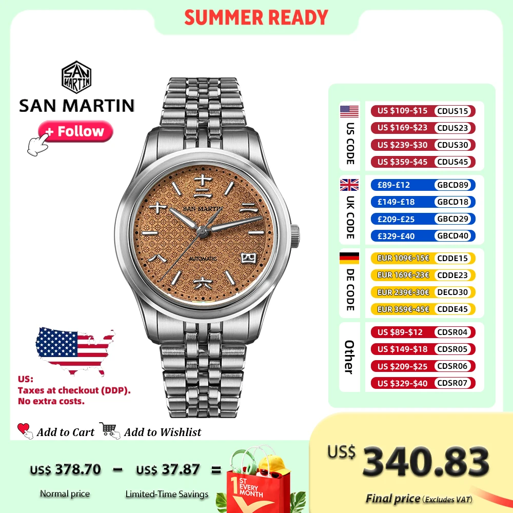 San Martin SN0144 39mm Men Watch Miyota 90S5 Automatic Chinese Ancient Coin Pattern Dial Distressed Antique Finish 10Bar GADA
San Martin SN0144 39mm Men Watch Miyota 90S5 Automatic Chinese Ancient Coin Pattern Dial Distressed Antique Finish 10Bar GADA