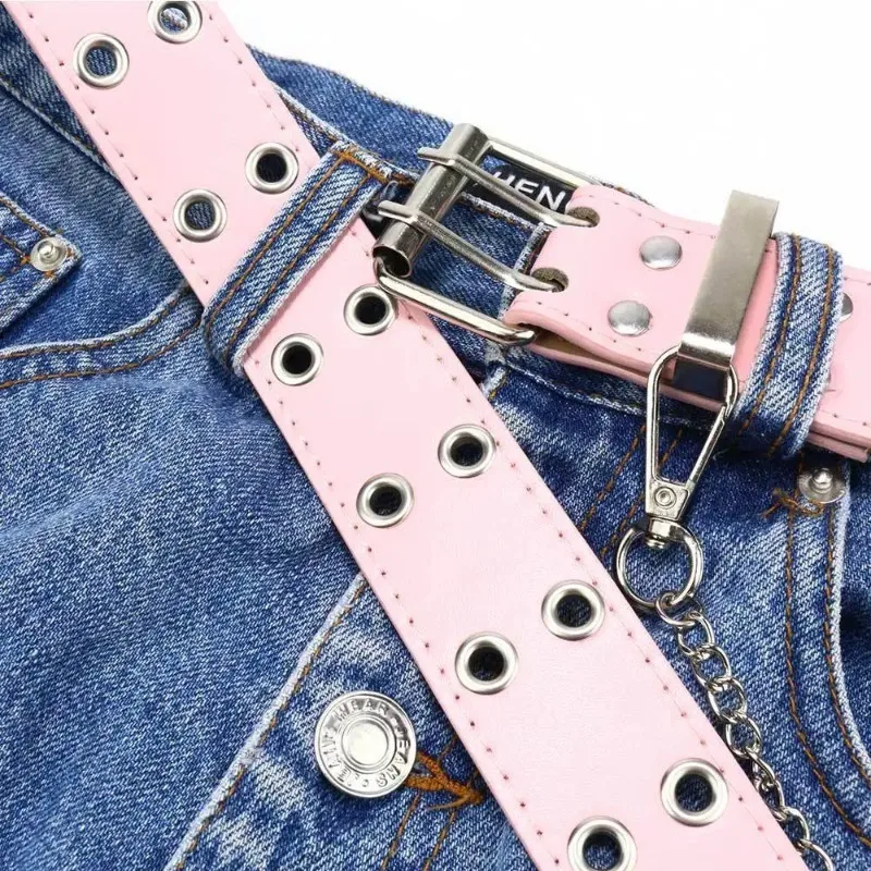 Unisex Fashion Accessory Trendy Punk Belt with Chain and Pink Air Eye Strap for Jeans
Unisex Fashion Accessory Trendy Punk Belt with Chain and Pink Air Eye Strap for Jeans