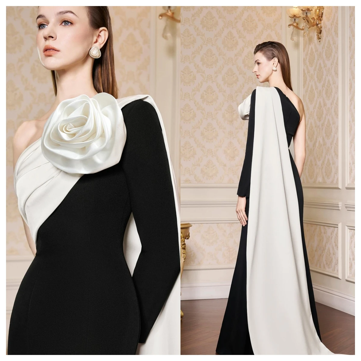 Customized Temperament Black Jersey Evening Dress One Shoulder Long Sleeves Celebrity Gowns Flowers Vestido De Festa
Customized Temperament Black Jersey Evening Dress One Shoulder Long Sleeves Celebrity Gowns Flowers Vestido De Festa
