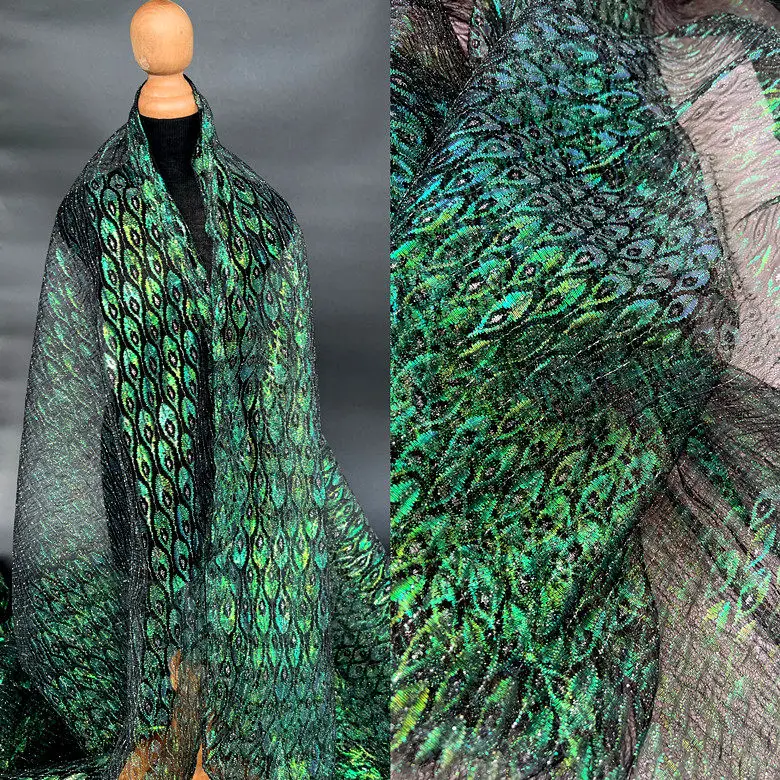 Colorful Laser Peacock Feather Hollow Transparent Lace Fabric Lightweight Designer Hanfu Material for Clothing Appliqué Sets
Colorful Laser Peacock Feather Hollow Transparent Lace Fabric Lightweight Designer Hanfu Material for Clothing Appliqué Sets