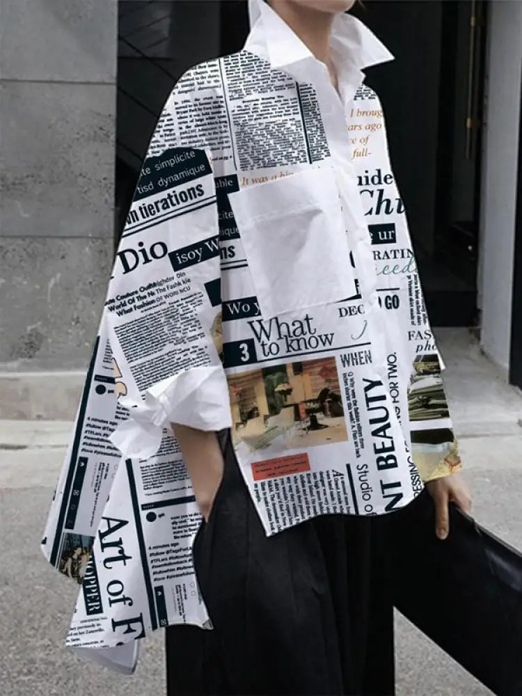 Onecozyday 2024 Fashion Newspaper Printed Shirt Tops Lapel Long Sleeve Loose Buttoned Blouses Spring Casual T-shirt for Women
Onecozyday 2024 Fashion Newspaper Printed Shirt Tops Lapel Long Sleeve Loose Buttoned Blouses Spring Casual T-shirt for Women