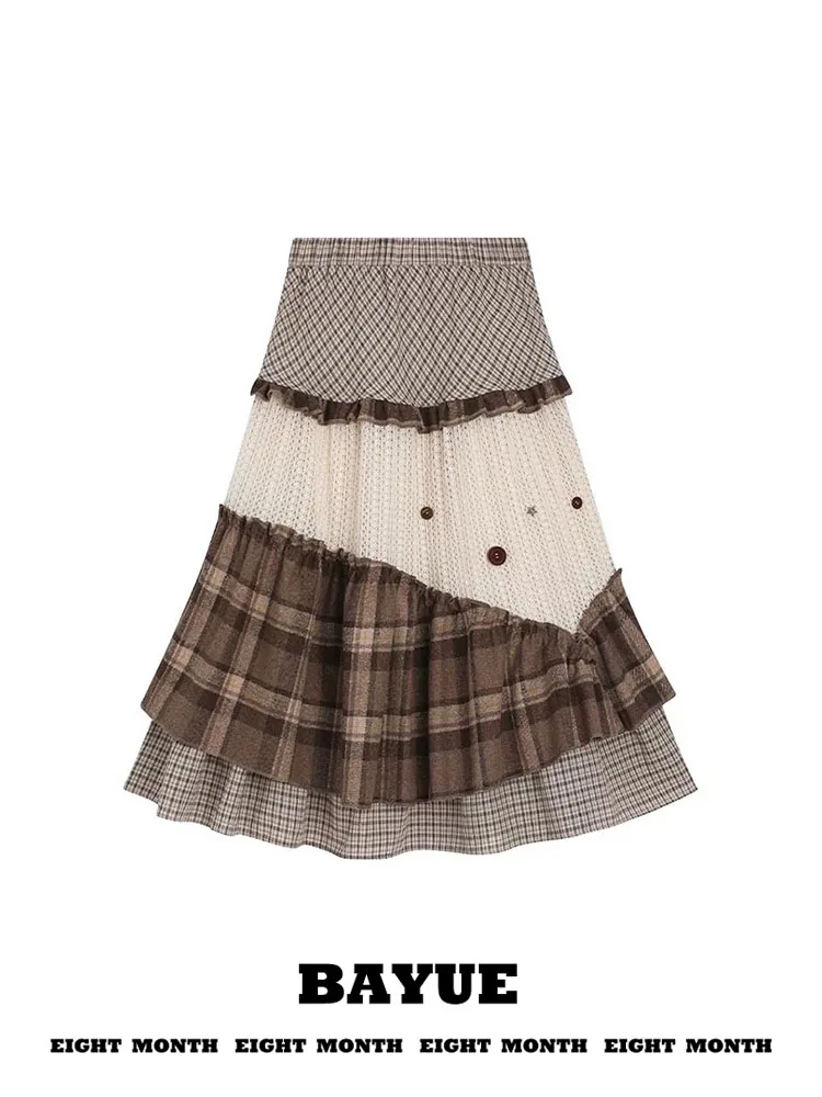Retro Brown Plaid A-Line Skirt Women's Autumn Winter Asymmetric Heavy Stitching High Waist Slimming Long Skirts
Retro Brown Plaid A-Line Skirt Women's Autumn Winter Asymmetric Heavy Stitching High Waist Slimming Long Skirts