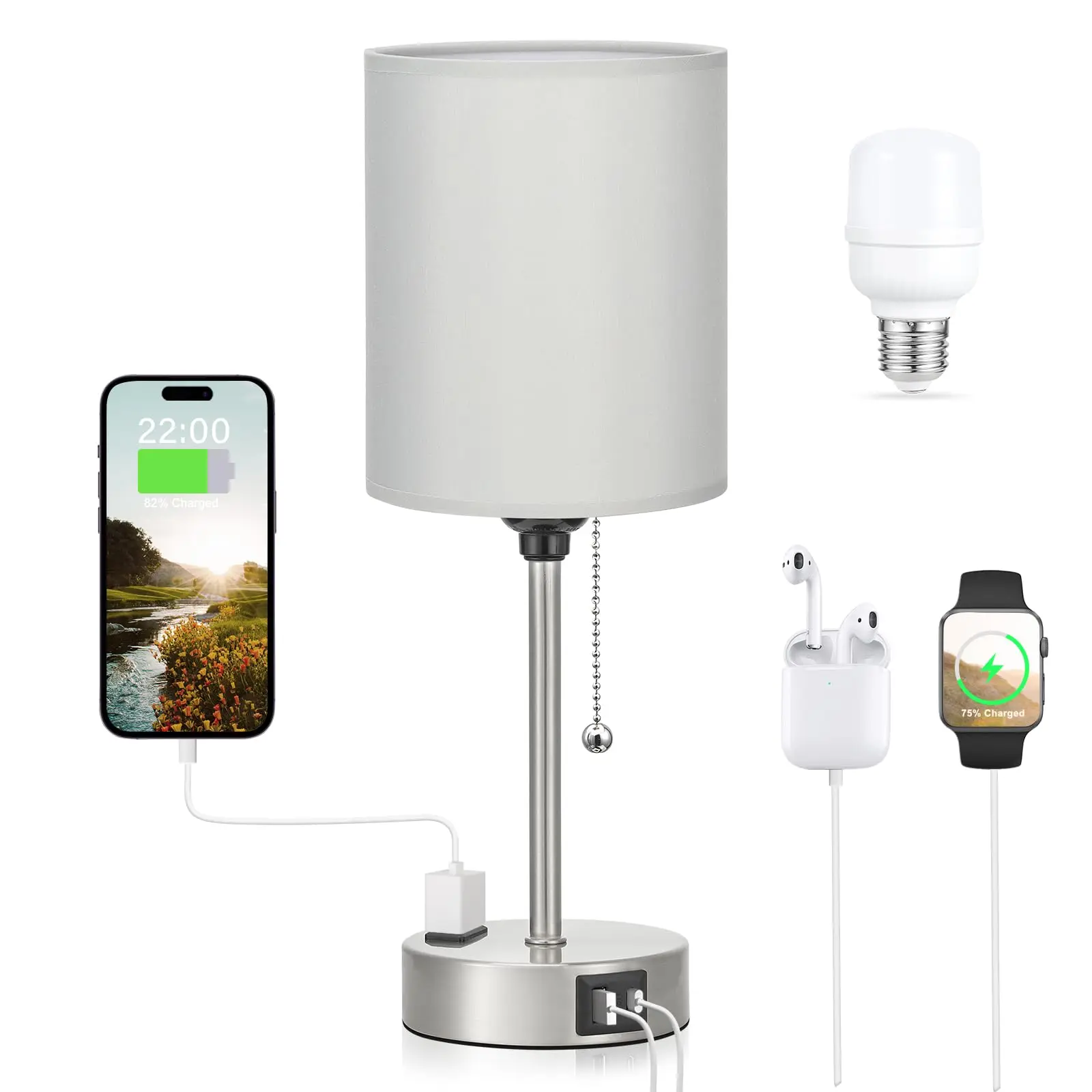 Bedside Table Lamp With USB Ports And AC Outlet Pull Chain Nightstand Lamp For Bedroom
Bedside Table Lamp With USB Ports And AC Outlet Pull Chain Nightstand Lamp For Bedroom