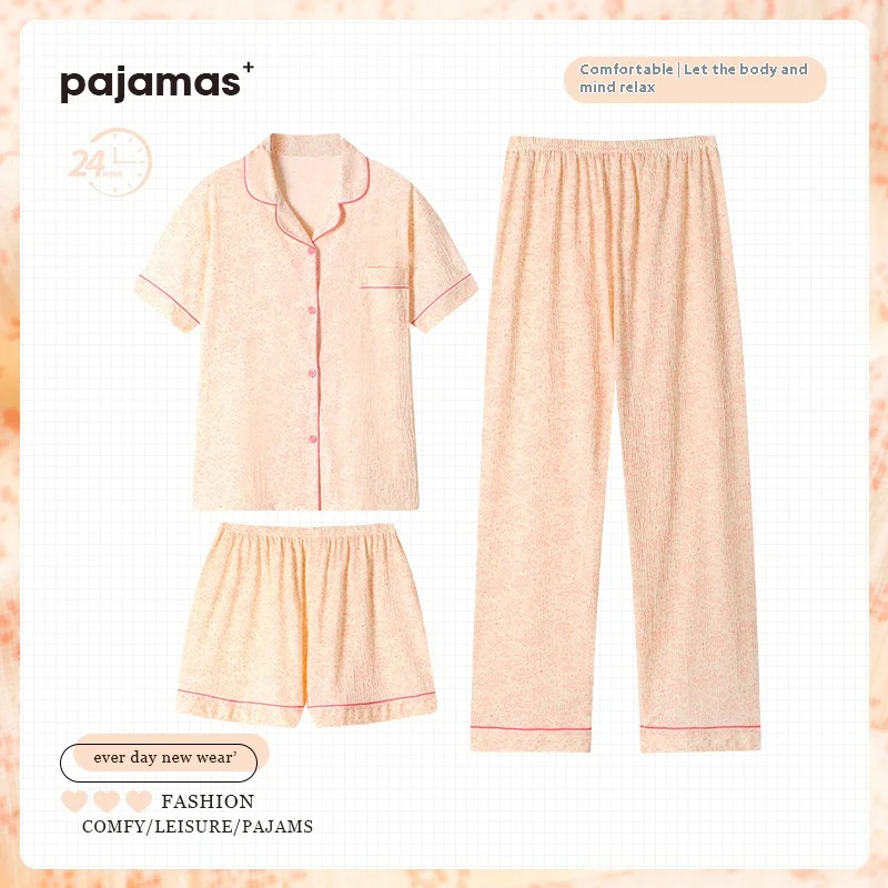 Spring and Summer New Ladies Fashion Pajamas Three-Piece Set of Girls Garden Pink Small Floral Pajamas Short-Sleeved Homewear
Spring and Summer New Ladies Fashion Pajamas Three-Piece Set of Girls Garden Pink Small Floral Pajamas Short-Sleeved Homewear