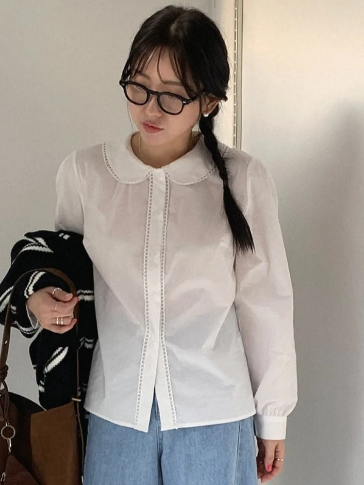 Chic Spring Sweet Doll Collar Lace Trim irt Anti-Aging Sli Versatile Women's irt Commute Straight Tube Long Sve
Chic Spring Sweet Doll Collar Lace Trim irt Anti-Aging Sli Versatile Women's irt Commute Straight Tube Long Sve