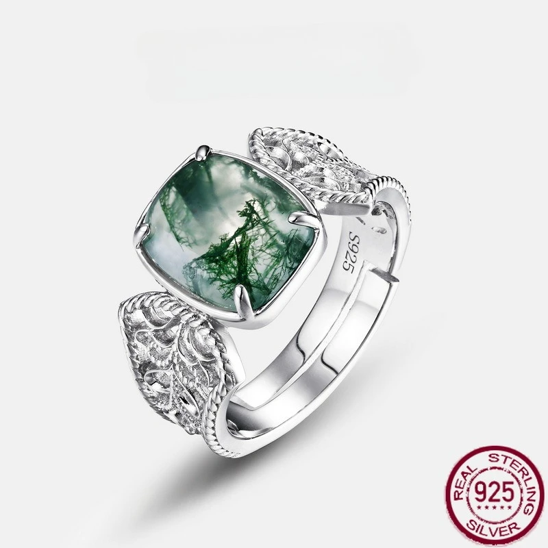 New S925 Pure Silver Green Moss Open Ring Women's Water Grass Agate Finger Ring Light Luxury Fashion Wedding Jewelry
New S925 Pure Silver Green Moss Open Ring Women's Water Grass Agate Finger Ring Light Luxury Fashion Wedding Jewelry