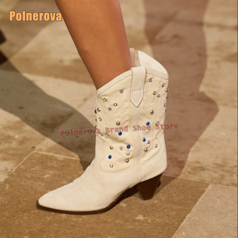 Ковбойские сапоги в стиле вестерн с белыми заклепками и шитьем, модные лоскутные ботинки до середины икры с острым носком, осень-зима 2021, осень-зима
Ковбойские сапоги в стиле вестерн с белыми заклепками и шитьем, модные лоскутные ботинки до середины икры с острым носком, осень-зима 2021, осень-зима