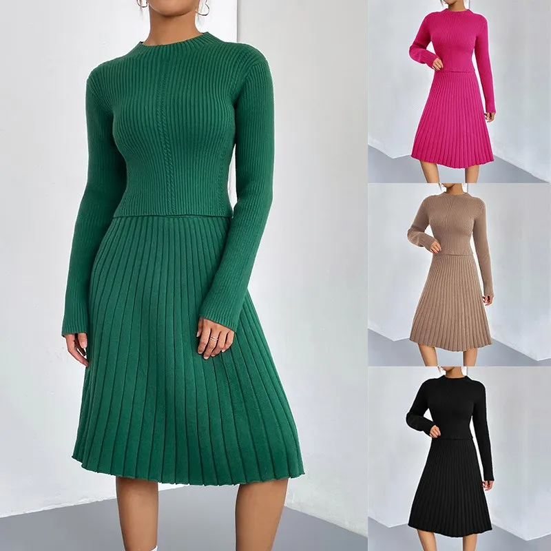 Women's Knitted Long Sleeved Two-piece Dress, Fashionable And Comfortable, Solid Color Slim Fit Ribbed Elegant Round Neck Winter
Women's Knitted Long Sleeved Two-piece Dress, Fashionable And Comfortable, Solid Color Slim Fit Ribbed Elegant Round Neck Winter