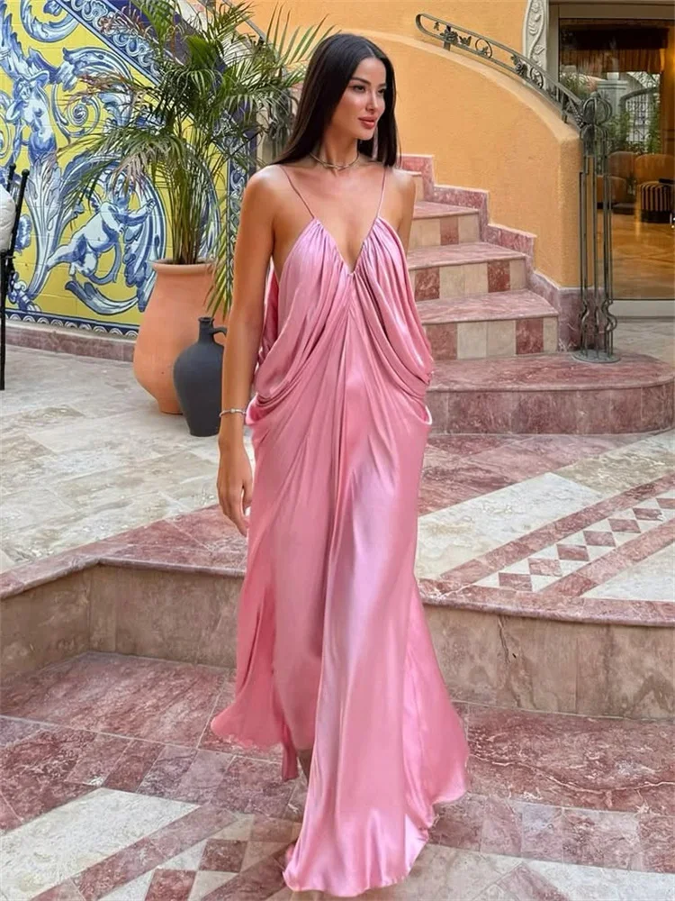 V-Neck Fashion Elegant Maxi Dress Women's Pleated Spaghetti Solid Patchwork Solid Party Dress Evening Female Halter Dress
V-Neck Fashion Elegant Maxi Dress Women's Pleated Spaghetti Solid Patchwork Solid Party Dress Evening Female Halter Dress