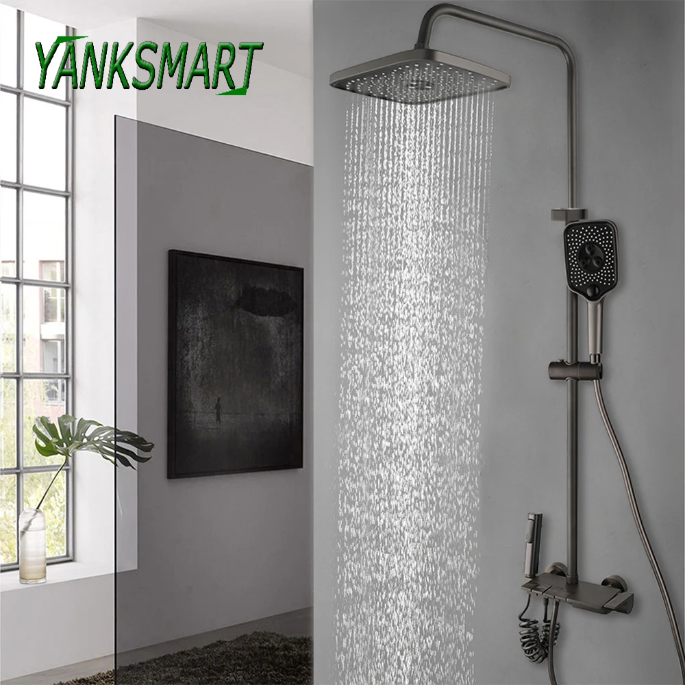 YANKSMART Bathroom Shower Faucet Gun Grey Wall Mounted Four Style Button Control Adjustable Rainfall Water Mixer Shower System
YANKSMART Bathroom Shower Faucet Gun Grey Wall Mounted Four Style Button Control Adjustable Rainfall Water Mixer Shower System