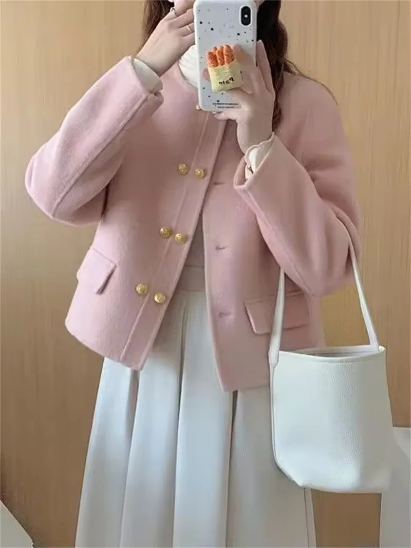 Korean Pink Short Woolen Coat Women's Autumn Winter New Temperament Double-breasted Tweed Coat Female
Korean Pink Short Woolen Coat Women's Autumn Winter New Temperament Double-breasted Tweed Coat Female