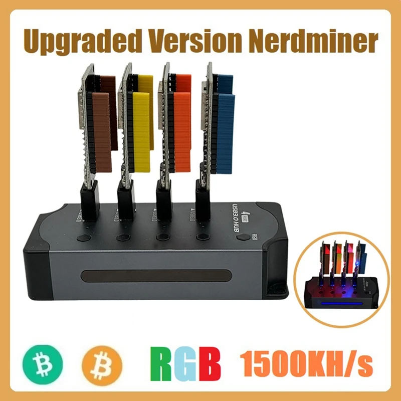Nerdminer Hub 1500KH/S Solo Lottery Miner 4X370KH/S Miner Combo Kit Bitcoin BTC Miner Asic Mining Crypto Mining Station
Nerdminer Hub 1500KH/S Solo Lottery Miner 4X370KH/S Miner Combo Kit Bitcoin BTC Miner Asic Mining Crypto Mining Station