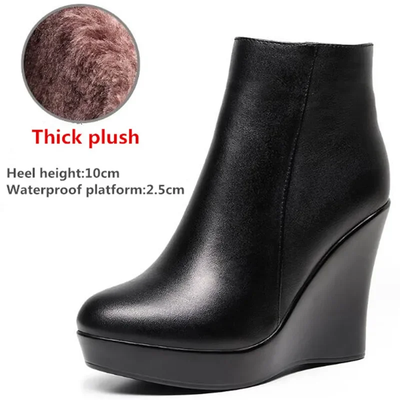 Genuine Leather Women Boots Winter Female Thick Plush Snow Boots Platform Wedges Short Boots Women's High Heel Shoes Size 33-41
Genuine Leather Women Boots Winter Female Thick Plush Snow Boots Platform Wedges Short Boots Women's High Heel Shoes Size 33-41