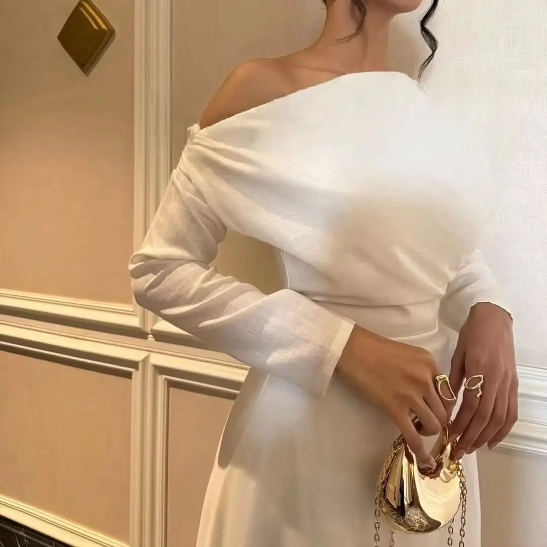 MD Elegant A-line Evening Dress Saudi Arabic One-Shoulder Long Sleeve Ruffle Ankle-Length Prom Gowns Customized Party Dress 2025
MD Elegant A-line Evening Dress Saudi Arabic One-Shoulder Long Sleeve Ruffle Ankle-Length Prom Gowns Customized Party Dress 2025