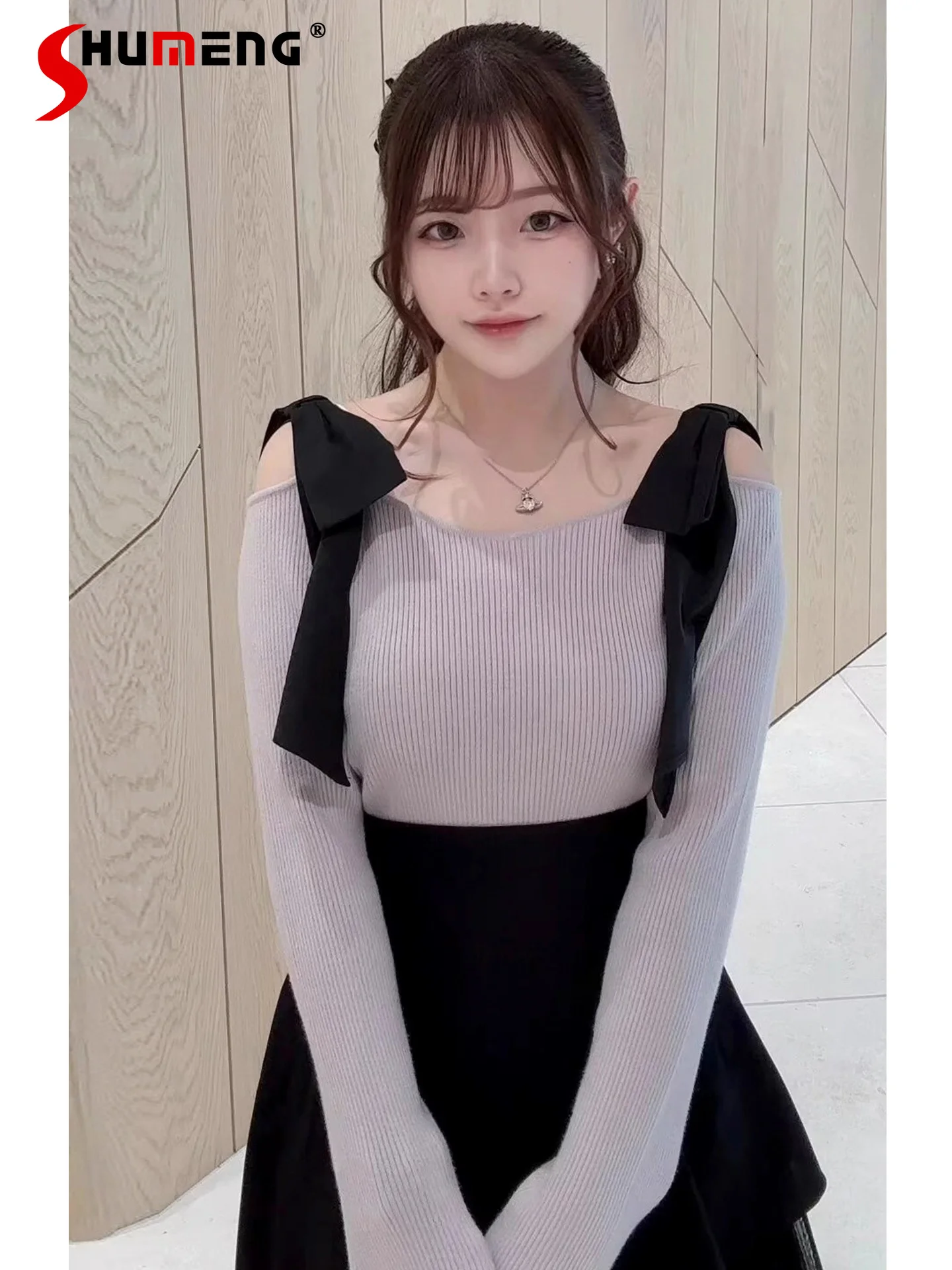 Japanese Style Elegant Sweet Lace-Up Bow Off-Shoulder Long Sleeve Solid Color Versatile Knitted Pullovers Sweaters Women Autumn
Japanese Style Elegant Sweet Lace-Up Bow Off-Shoulder Long Sleeve Solid Color Versatile Knitted Pullovers Sweaters Women Autumn