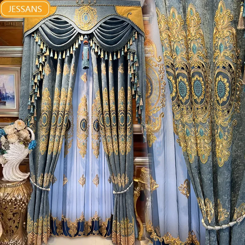 Light Blue Thickened Chenille Embroidered Curtains for Living Room Bedroom Villa French Window Customized Products Valnace
Light Blue Thickened Chenille Embroidered Curtains for Living Room Bedroom Villa French Window Customized Products Valnace
