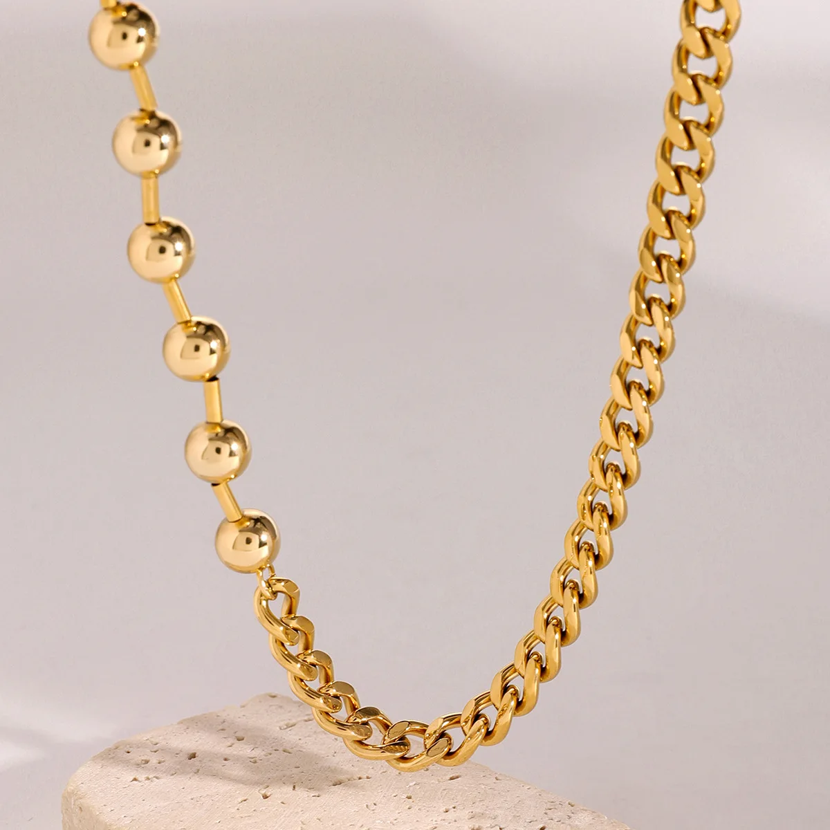 Stainless Steel PVD 18K Gold Plated Tarnish Waterproof Half Beads Necklace For Woman Jewelry Wholesale Trendy
Stainless Steel PVD 18K Gold Plated Tarnish Waterproof Half Beads Necklace For Woman Jewelry Wholesale Trendy