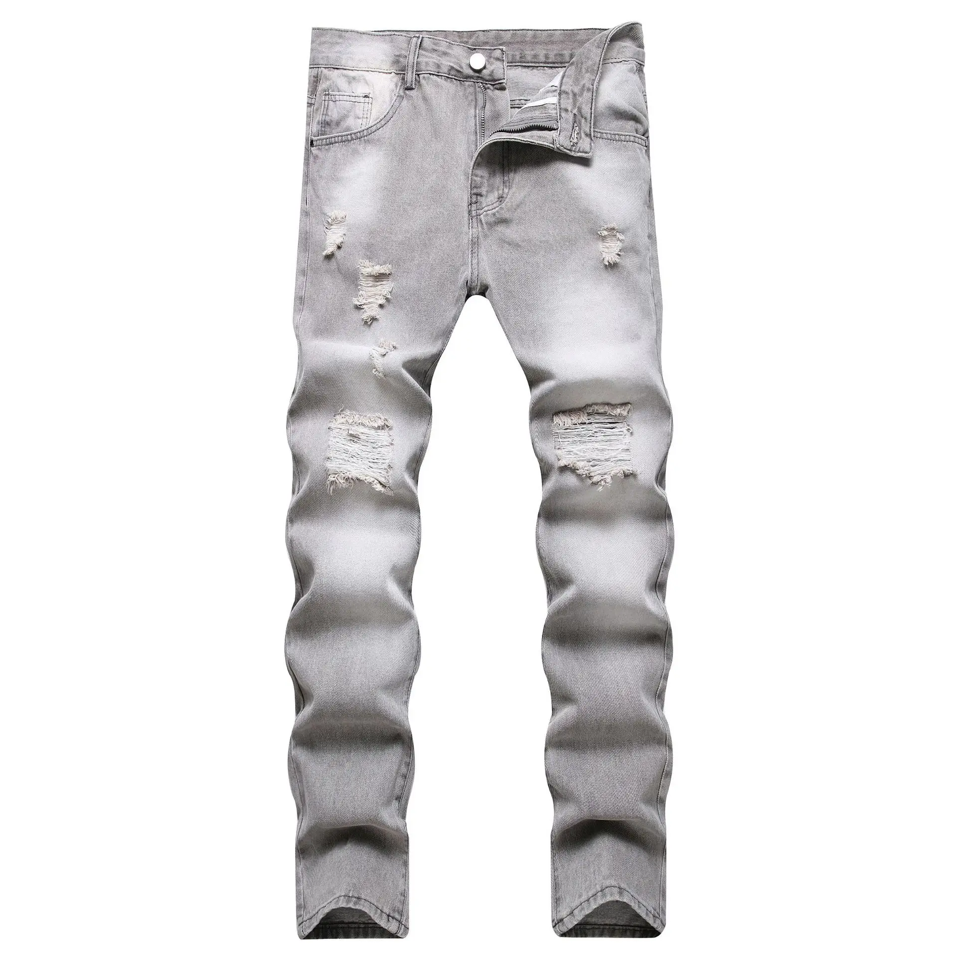 Men's Slim Fit Straight Leg Jeans Grey Hole Punching New Export Style Youth Fashion Casual Long Trousers without Elasticity
Men's Slim Fit Straight Leg Jeans Grey Hole Punching New Export Style Youth Fashion Casual Long Trousers without Elasticity