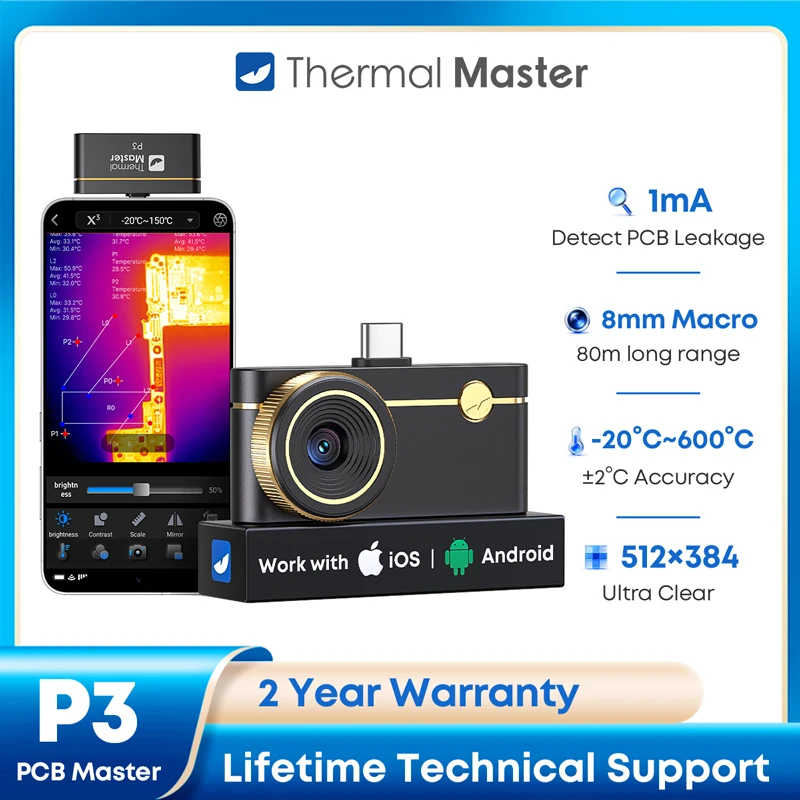 Thermal Camera P3 for iPhone & Android, 512x384 X³ IR, -20°~600℃, Infrared Thermal Imaging Camera for PCB & HVAC Inspection
Thermal Camera P3 for iPhone & Android, 512x384 X³ IR, -20°~600℃, Infrared Thermal Imaging Camera for PCB & HVAC Inspection
