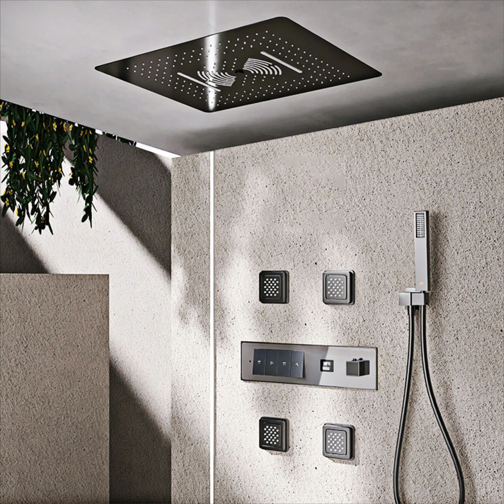 Luxury brass black shower system LED digital display design Ceiling shower Wall mounted hot & cold water Bathroom Mixer
Luxury brass black shower system LED digital display design Ceiling shower Wall mounted hot & cold water Bathroom Mixer