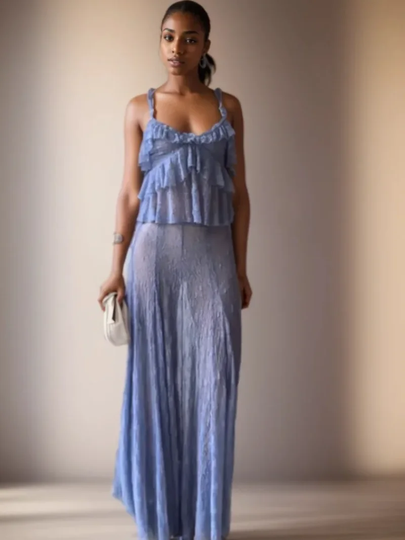 2025 Summer Ruffle Knitted Tank Tops Skirts Sets Women Elegant Embroidery Hollow Out Vest Loose Skirts Suits Party Holiday Set
2025 Summer Ruffle Knitted Tank Tops Skirts Sets Women Elegant Embroidery Hollow Out Vest Loose Skirts Suits Party Holiday Set