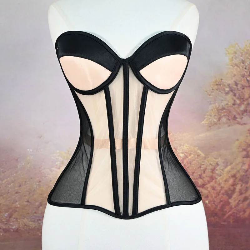 Женский сетчатый корсет-бюстье с чашками, сексуальный прозрачный корсет на шнуровке со стальной костью, формирователь тела, корректирующие топы для свадебной вечеринки
Женский сетчатый корсет-бюстье с чашками, сексуальный прозрачный корсет на шнуровке со стальной костью, формирователь тела, корректирующие топы для свадебной вечеринки