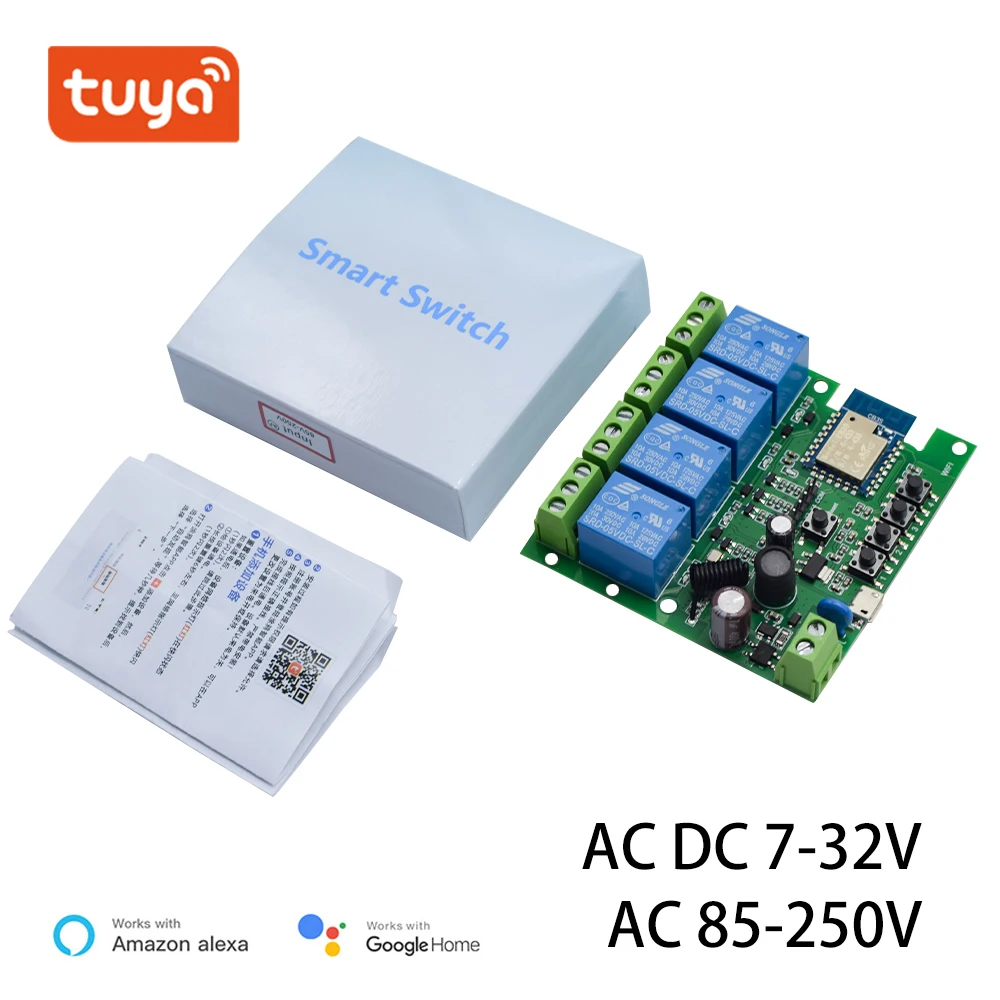 4CH Tuya Smart Switch USB 5V AC/DC 7V-32V 85-250V RF Receiver Home Automation Light Motor Relay Module 4 Channel Vocie Alexa
4CH Tuya Smart Switch USB 5V AC/DC 7V-32V 85-250V RF Receiver Home Automation Light Motor Relay Module 4 Channel Vocie Alexa