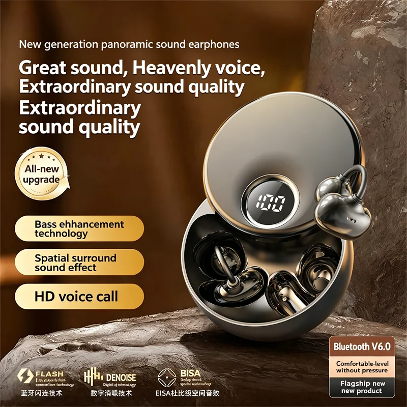 Ear Clip Bletooth Earphone Power Display Call Noise Reduction Bluetooth 6.0 Rotating Slider Headphone
Ear Clip Bletooth Earphone Power Display Call Noise Reduction Bluetooth 6.0 Rotating Slider Headphone