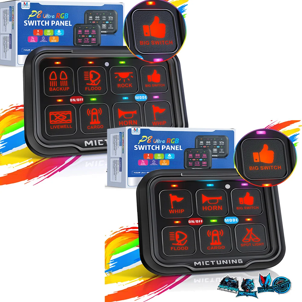 Premium 6/8-Gang Touch Switch Panel - Auto-Dimming LED, Relay Control System for Cars Pickups Trucks UTVs Boats (P8-Ultra Style)
Premium 6/8-Gang Touch Switch Panel - Auto-Dimming LED, Relay Control System for Cars Pickups Trucks UTVs Boats (P8-Ultra Style)