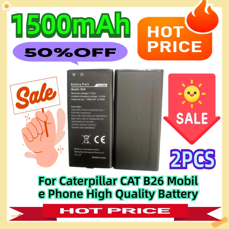 For Caterpillar CAT B26 Mobile Phone High Quality Battery 1500mah 2pcs
For Caterpillar CAT B26 Mobile Phone High Quality Battery 1500mah 2pcs