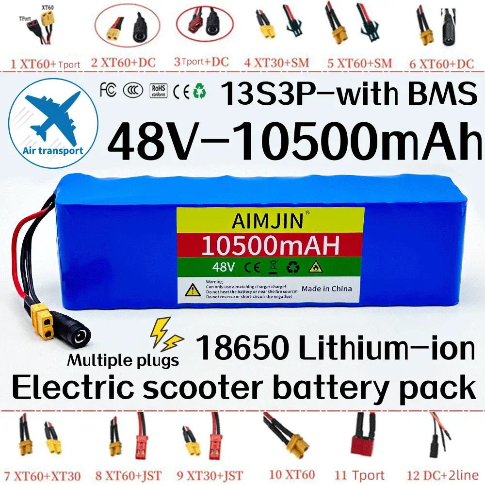 Original 48V Rechargeable battery 48V 10.5Ah 1000W 13S3P 18650 lithium-ion battery pack for 54.6V electric scooters with BMS
Original 48V Rechargeable battery 48V 10.5Ah 1000W 13S3P 18650 lithium-ion battery pack for 54.6V electric scooters with BMS